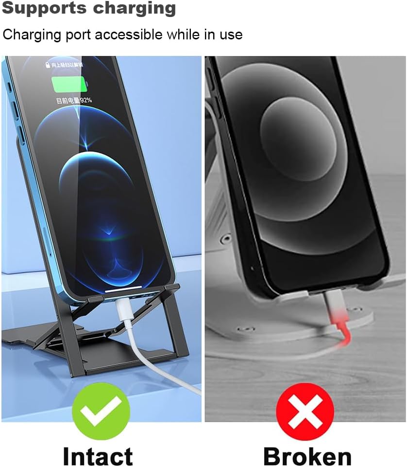 Portable Cell Phone Stand Holder for Desk, Foldable Pocket-Sized Mount, Universal Adjustable Desktop Mobile Phone Kickstand Compatible with iPhone IPads Kindle Android Black & White