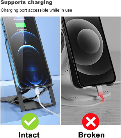 Portable Cell Phone Stand Holder for Desk, Foldable Pocket-Sized Mount, Universal Adjustable Desktop Mobile Phone Kickstand Compatible with iPhone IPads Kindle Android Black & White