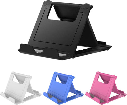 Portable Cell Phone Stand Holder for Desk, Foldable Pocket-Sized Mount, Universal Adjustable Desktop Mobile Phone Kickstand Compatible with iPhone IPads Kindle Android Black & White