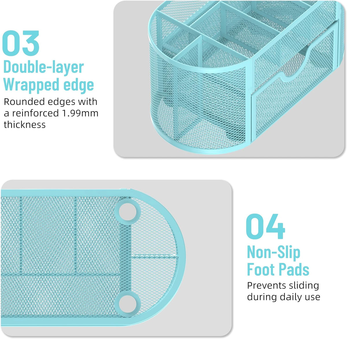 Mesh Desk Organizer with Drawer, 9-Compartment Pen Holder for Desk, Black
