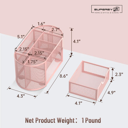 Mesh Desk Organizer with Drawer, 9-Compartment Pen Holder for Desk, Black