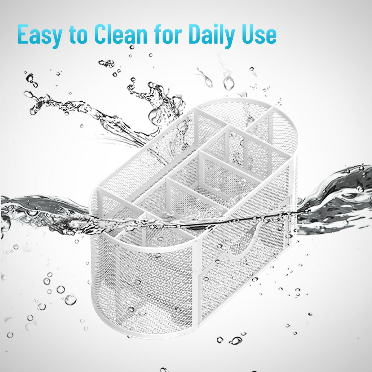 Mesh Desk Organizer with Drawer, 9-Compartment Pen Holder for Desk, Black