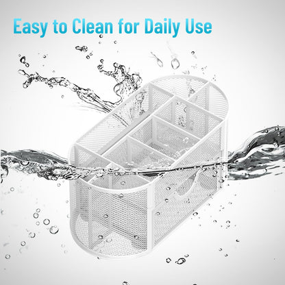 Mesh Desk Organizer with Drawer, 9-Compartment Pen Holder for Desk, Black