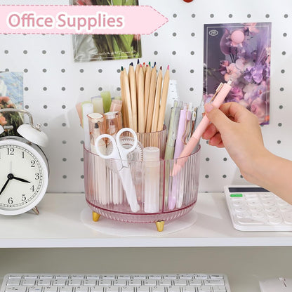 Rotating Pencil Pen Holder, Pen Organizer with 5 Slots - Aesthetic Desk Organizer and Accessories for School, Home, Office Supplies