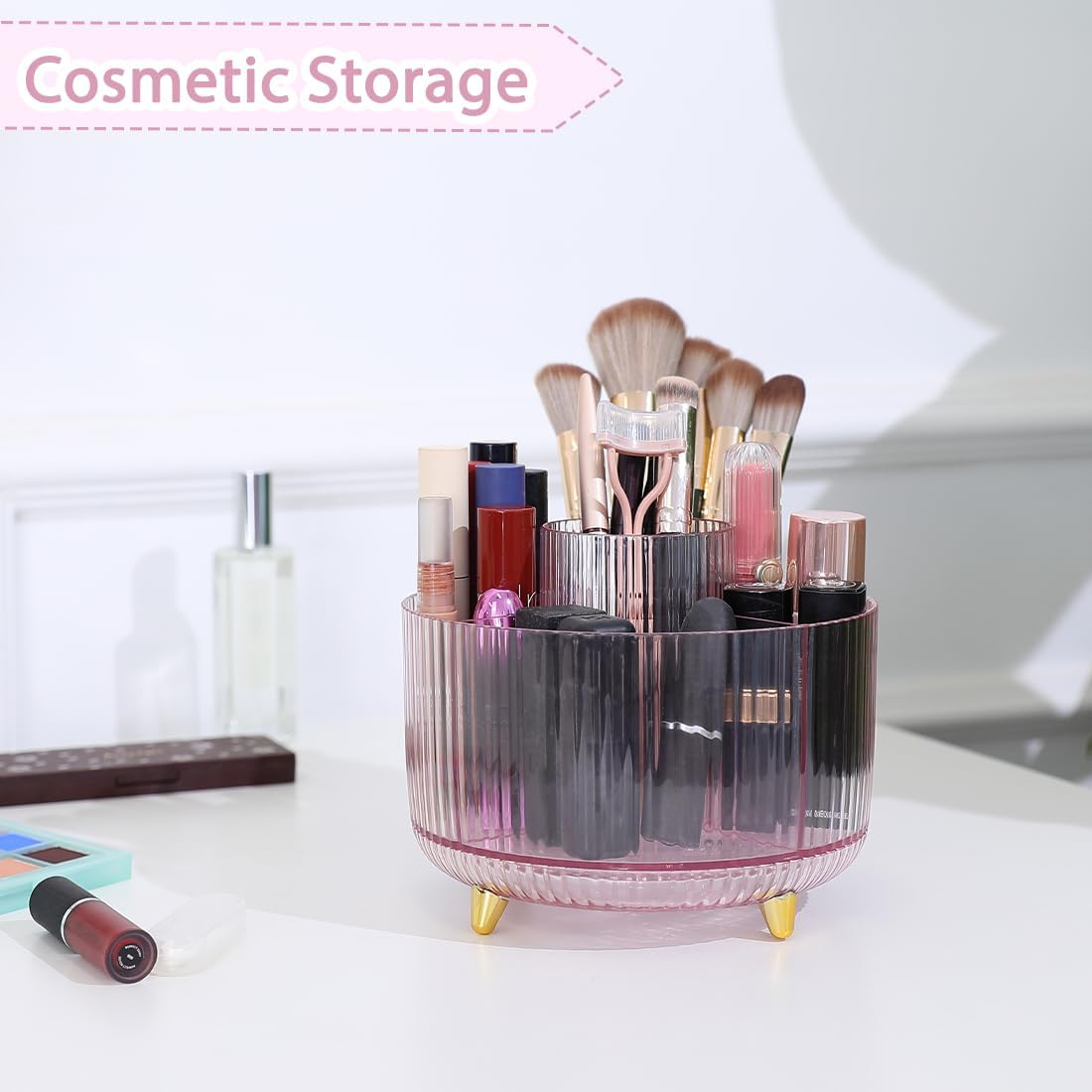 Rotating Pencil Pen Holder, Pen Organizer with 5 Slots - Aesthetic Desk Organizer and Accessories for School, Home, Office Supplies