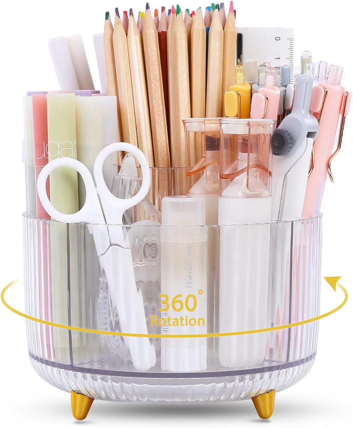 Rotating Pencil Pen Holder, Pen Organizer with 5 Slots - Aesthetic Desk Organizer and Accessories for School, Home, Office Supplies