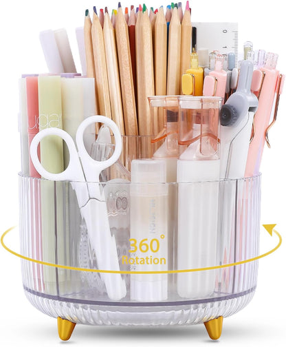 Rotating Pencil Pen Holder, Pen Organizer with 5 Slots - Aesthetic Desk Organizer and Accessories for School, Home, Office Supplies