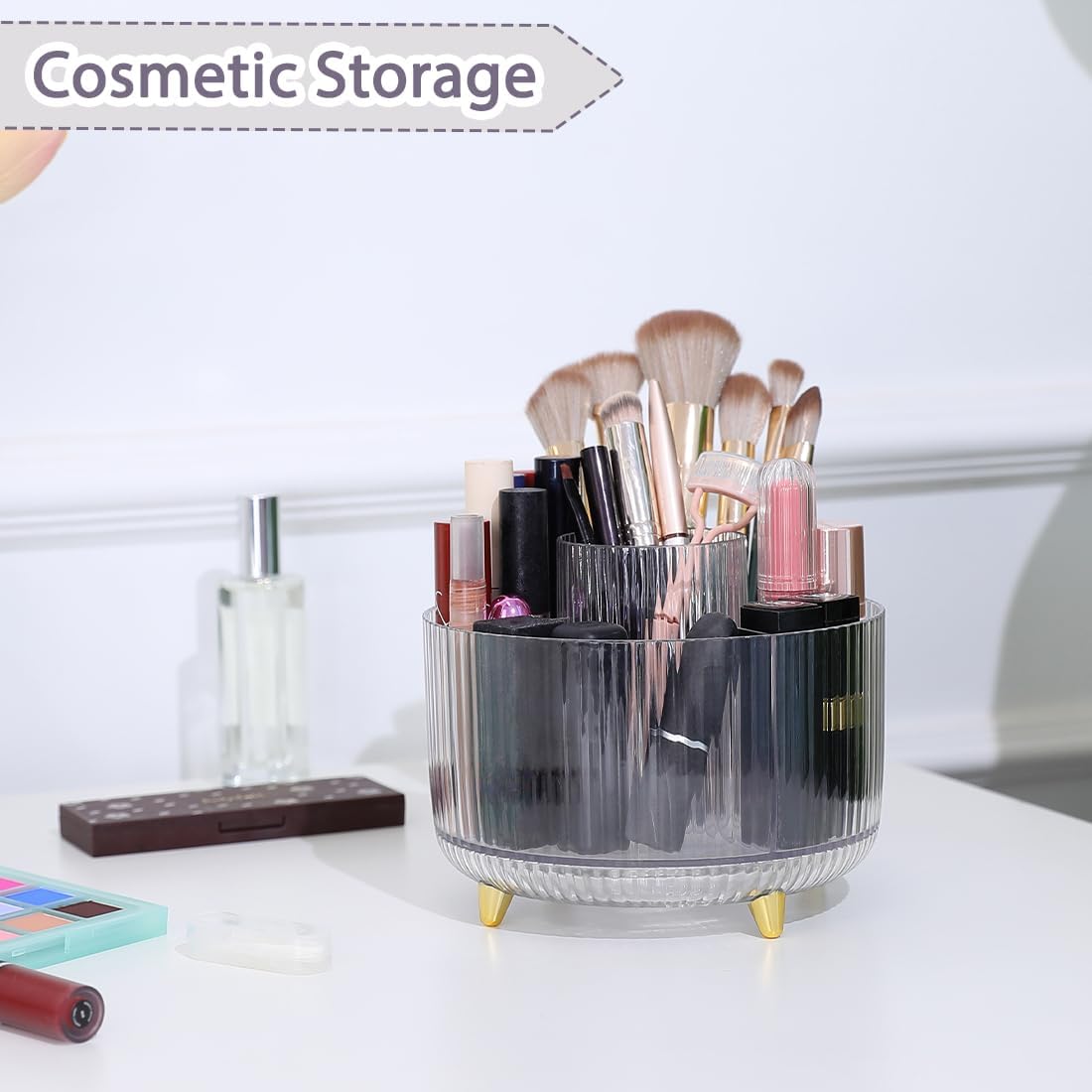 Rotating Pencil Pen Holder, Pen Organizer with 5 Slots - Aesthetic Desk Organizer and Accessories for School, Home, Office Supplies
