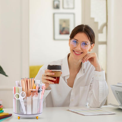 Rotating Pencil Pen Holder, Pen Organizer with 5 Slots - Aesthetic Desk Organizer and Accessories for School, Home, Office Supplies