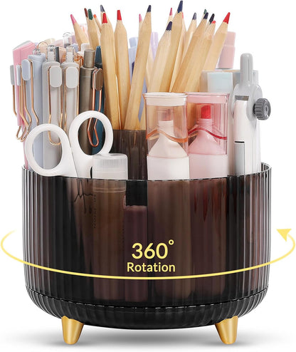 Rotating Pencil Pen Holder, Pen Organizer with 5 Slots - Aesthetic Desk Organizer and Accessories for School, Home, Office Supplies