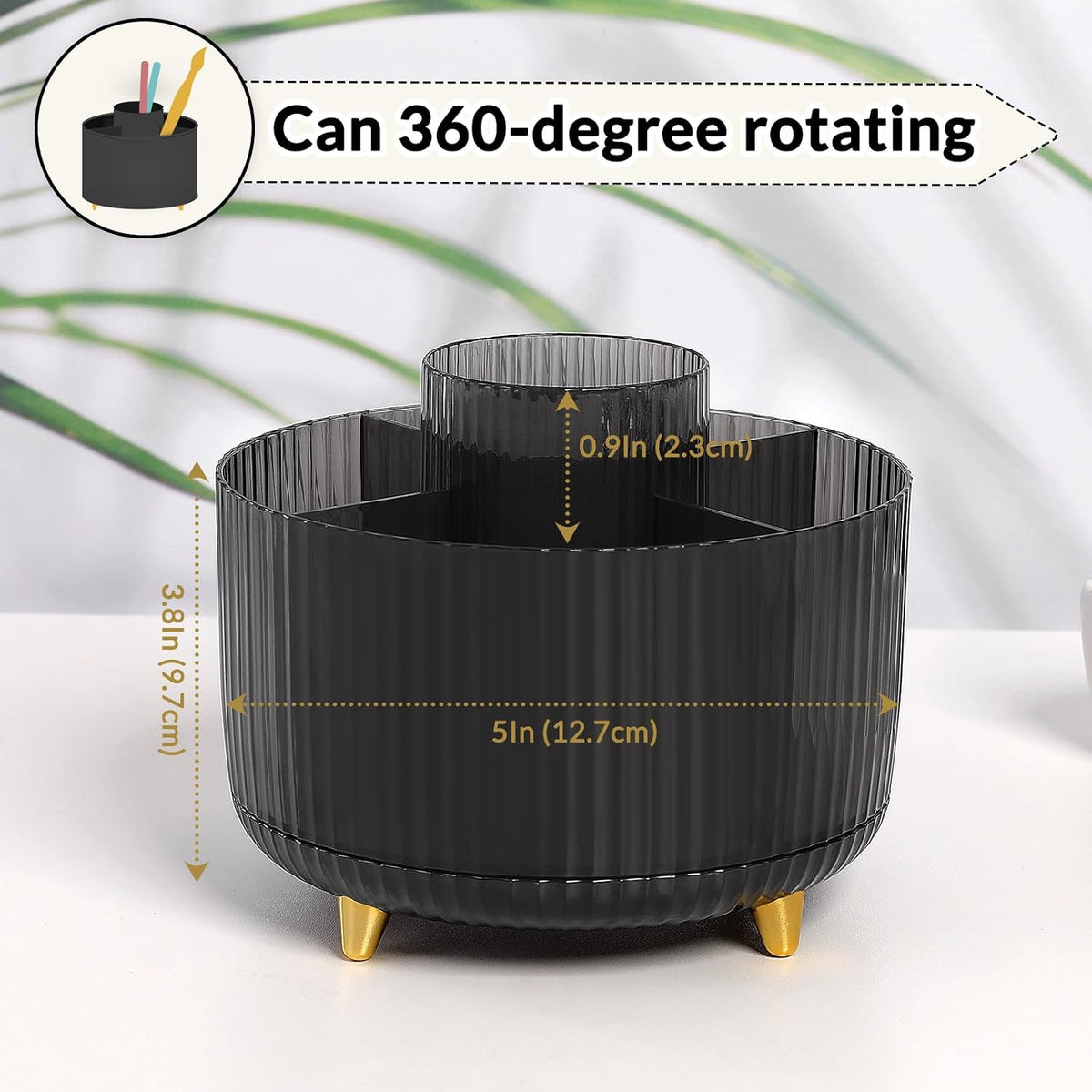 Rotating Pencil Pen Holder, Pen Organizer with 5 Slots - Aesthetic Desk Organizer and Accessories for School, Home, Office Supplies
