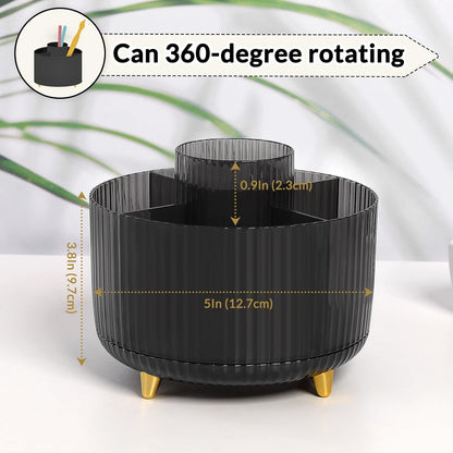 Rotating Pencil Pen Holder, Pen Organizer with 5 Slots - Aesthetic Desk Organizer and Accessories for School, Home, Office Supplies