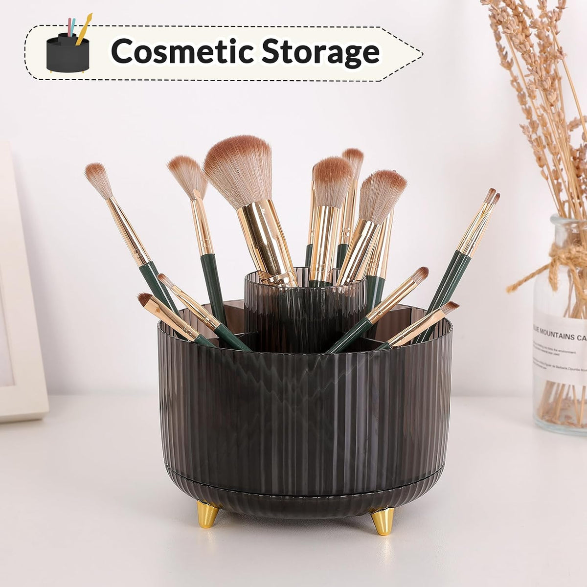 Rotating Pencil Pen Holder, Pen Organizer with 5 Slots - Aesthetic Desk Organizer and Accessories for School, Home, Office Supplies