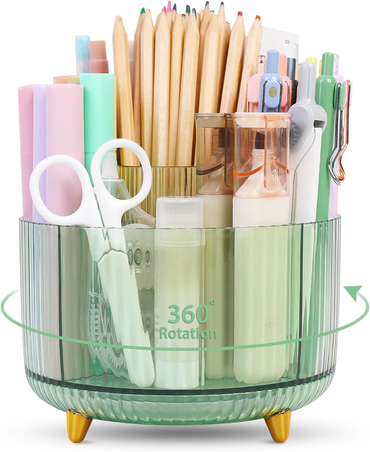 Rotating Pencil Pen Holder, Pen Organizer with 5 Slots - Aesthetic Desk Organizer and Accessories for School, Home, Office Supplies