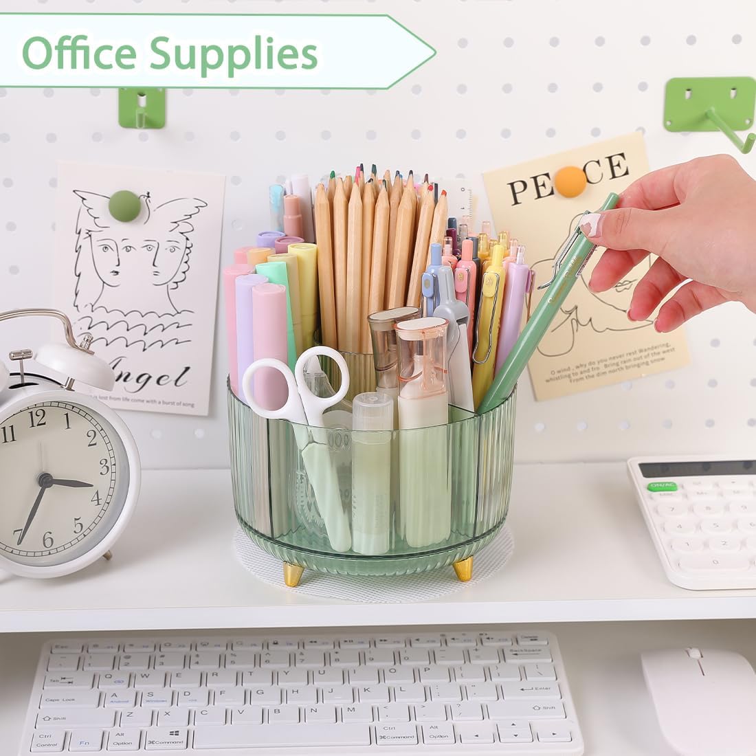 Rotating Pencil Pen Holder, Pen Organizer with 5 Slots - Aesthetic Desk Organizer and Accessories for School, Home, Office Supplies