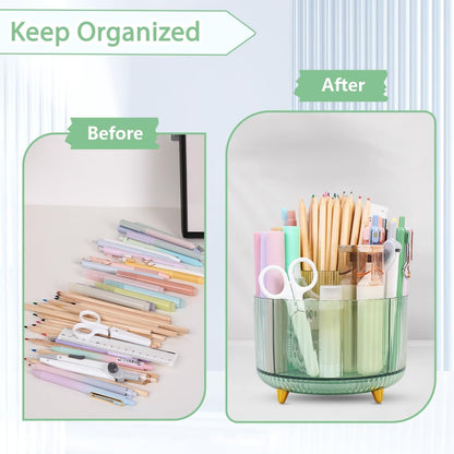 Rotating Pencil Pen Holder, Pen Organizer with 5 Slots - Aesthetic Desk Organizer and Accessories for School, Home, Office Supplies