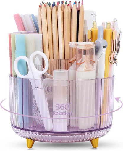 Rotating Pencil Pen Holder, Pen Organizer with 5 Slots - Aesthetic Desk Organizer and Accessories for School, Home, Office Supplies