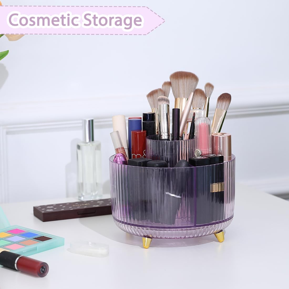 Rotating Pencil Pen Holder, Pen Organizer with 5 Slots - Aesthetic Desk Organizer and Accessories for School, Home, Office Supplies