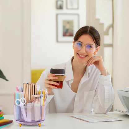 Rotating Pencil Pen Holder, Pen Organizer with 5 Slots - Aesthetic Desk Organizer and Accessories for School, Home, Office Supplies