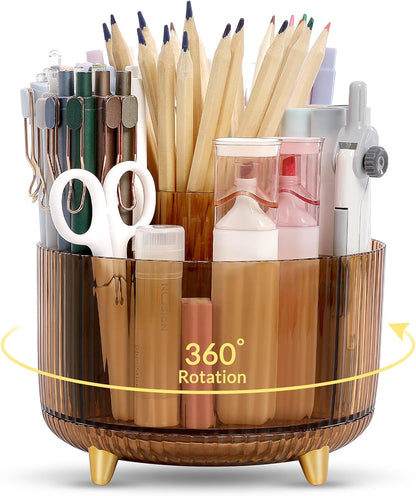 Rotating Pencil Pen Holder, Pen Organizer with 5 Slots - Aesthetic Desk Organizer and Accessories for School, Home, Office Supplies