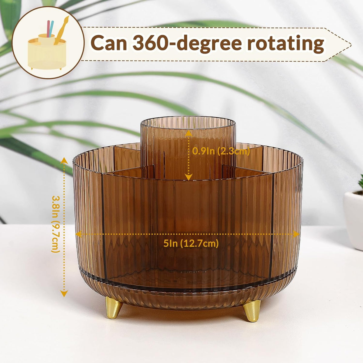 Rotating Pencil Pen Holder, Pen Organizer with 5 Slots - Aesthetic Desk Organizer and Accessories for School, Home, Office Supplies