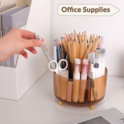 Rotating Pencil Pen Holder, Pen Organizer with 5 Slots - Aesthetic Desk Organizer and Accessories for School, Home, Office Supplies