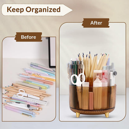 Rotating Pencil Pen Holder, Pen Organizer with 5 Slots - Aesthetic Desk Organizer and Accessories for School, Home, Office Supplies