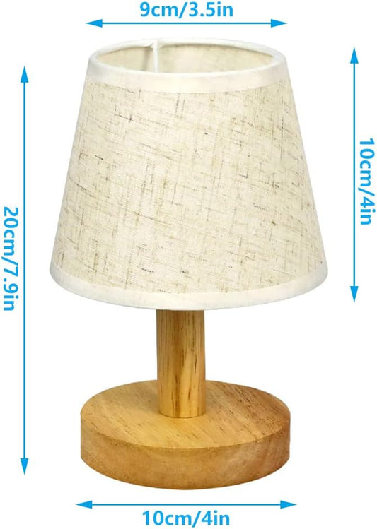 Small Bedside Table Lamp, Wooden Bedroom Lamp with Linen Shade, Mini Desk Night Light for Bedroom, Living Room, Kids Room