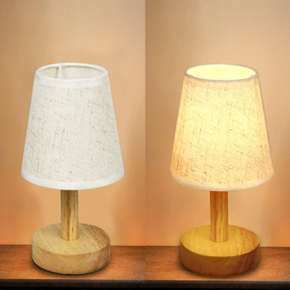 Small Bedside Table Lamp, Wooden Bedroom Lamp with Linen Shade, Mini Desk Night Light for Bedroom, Living Room, Kids Room