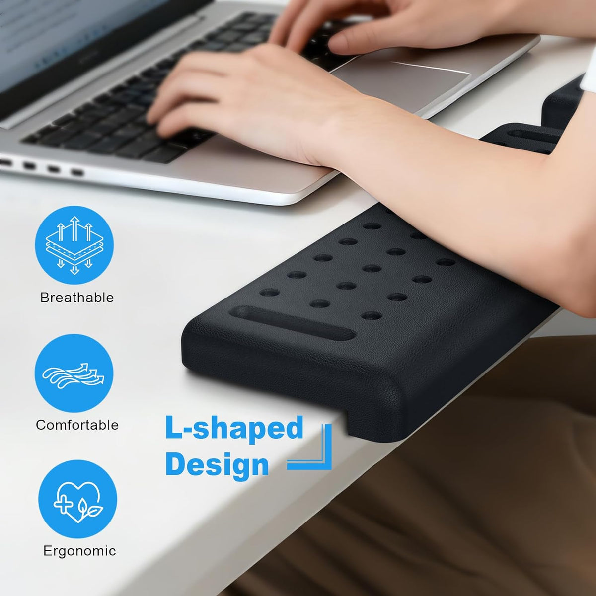 Arm Rest for Desk 2-Pack, L-Shaped Desk Elbow Pad with Non-Slip Silicone Base, Memory Foam PU Leather Desk Edge Cushion, Ergonomic Elbow Rest for Office/Computer Gamers