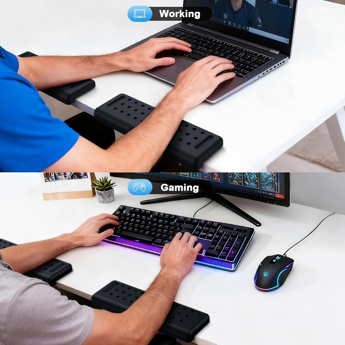 Arm Rest for Desk 2-Pack, L-Shaped Desk Elbow Pad with Non-Slip Silicone Base, Memory Foam PU Leather Desk Edge Cushion, Ergonomic Elbow Rest for Office/Computer Gamers