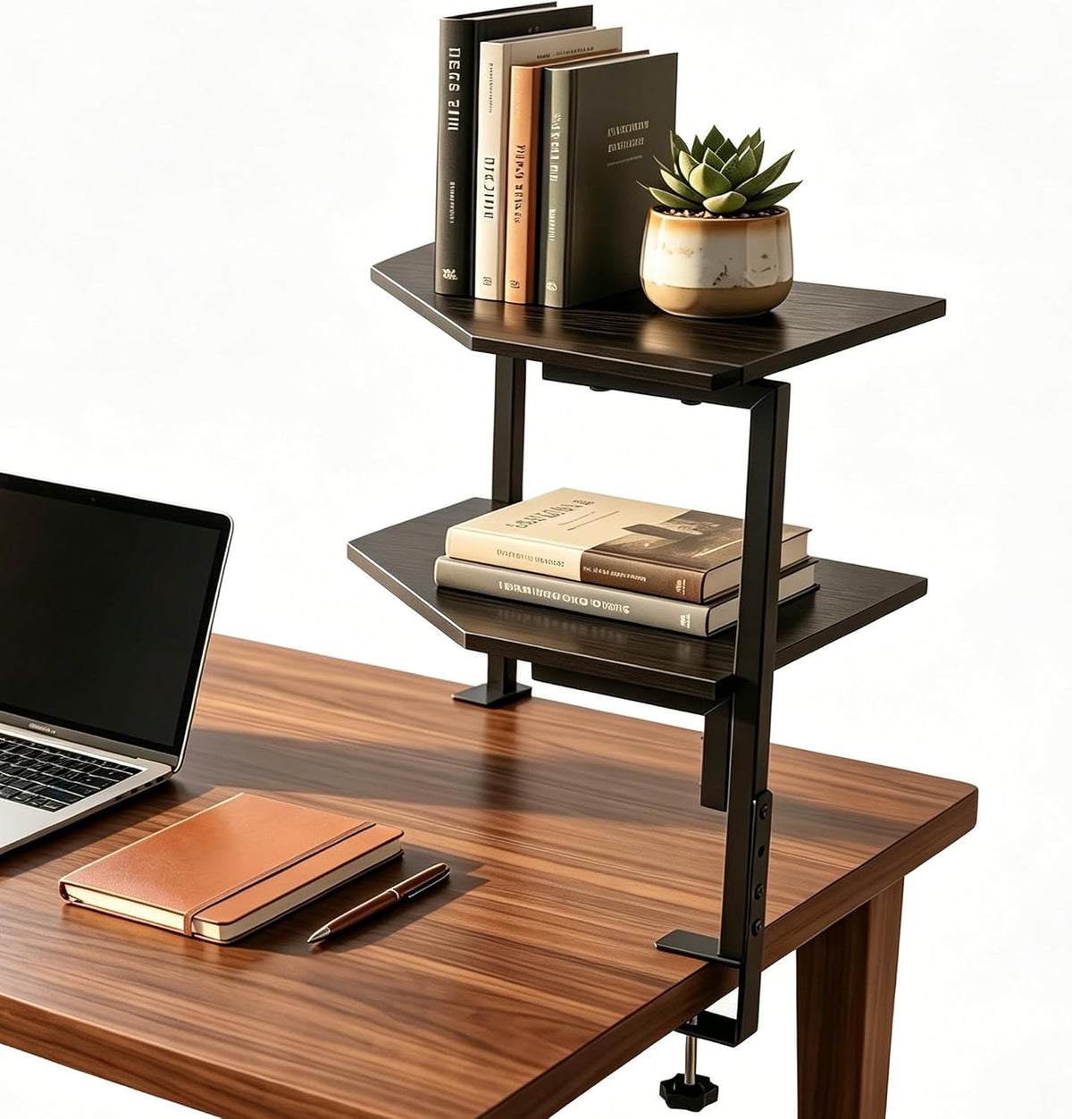 2-Tier Corner Clamp On Desk Shelf for Home Office Gaming Room