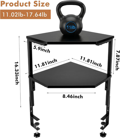2-Tier Corner Clamp On Desk Shelf for Home Office Gaming Room