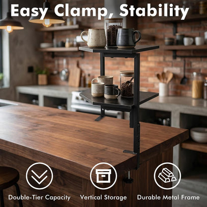 2-Tier Corner Clamp On Desk Shelf for Home Office Gaming Room