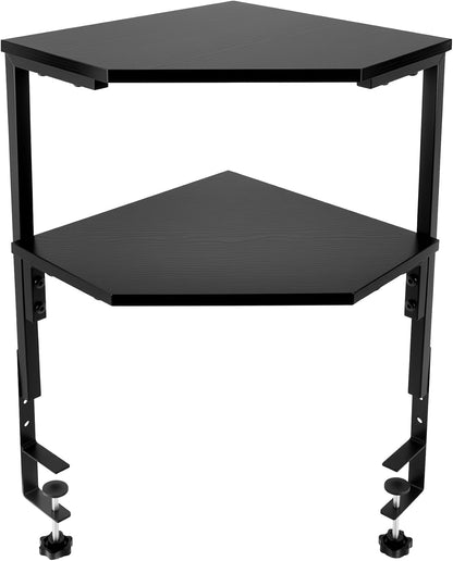 2-Tier Corner Clamp On Desk Shelf for Home Office Gaming Room