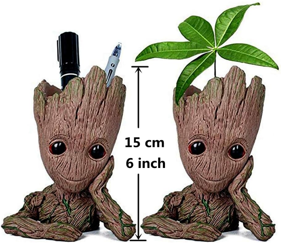 6'' Baby Groot Flowerpot Succulent Planter Pot Pen Holder Cute Desk Decor Garden Home Gift for Friends Kids Indoor Plants