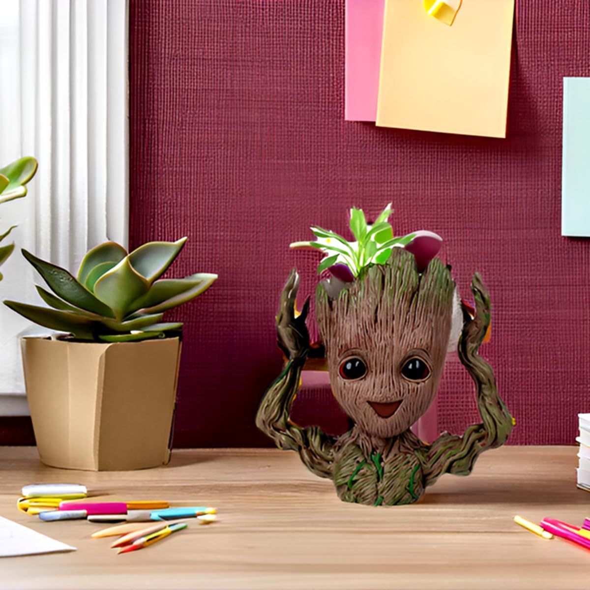 6'' Baby Groot Flowerpot Succulent Planter Pot Pen Holder Cute Desk Decor Garden Home Gift for Friends Kids Indoor Plants