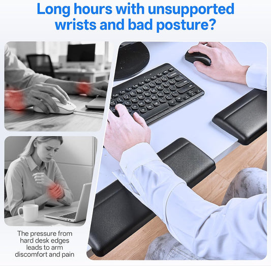 L-Shaped Desk Edge Cushion,PU Leather,Non-Slip,Separate Design,Memory Foam Desk Edge Support,Ergonomic Design for Long-Hour Work(11.8 * 3.9 inch 2-Piece Set of White)