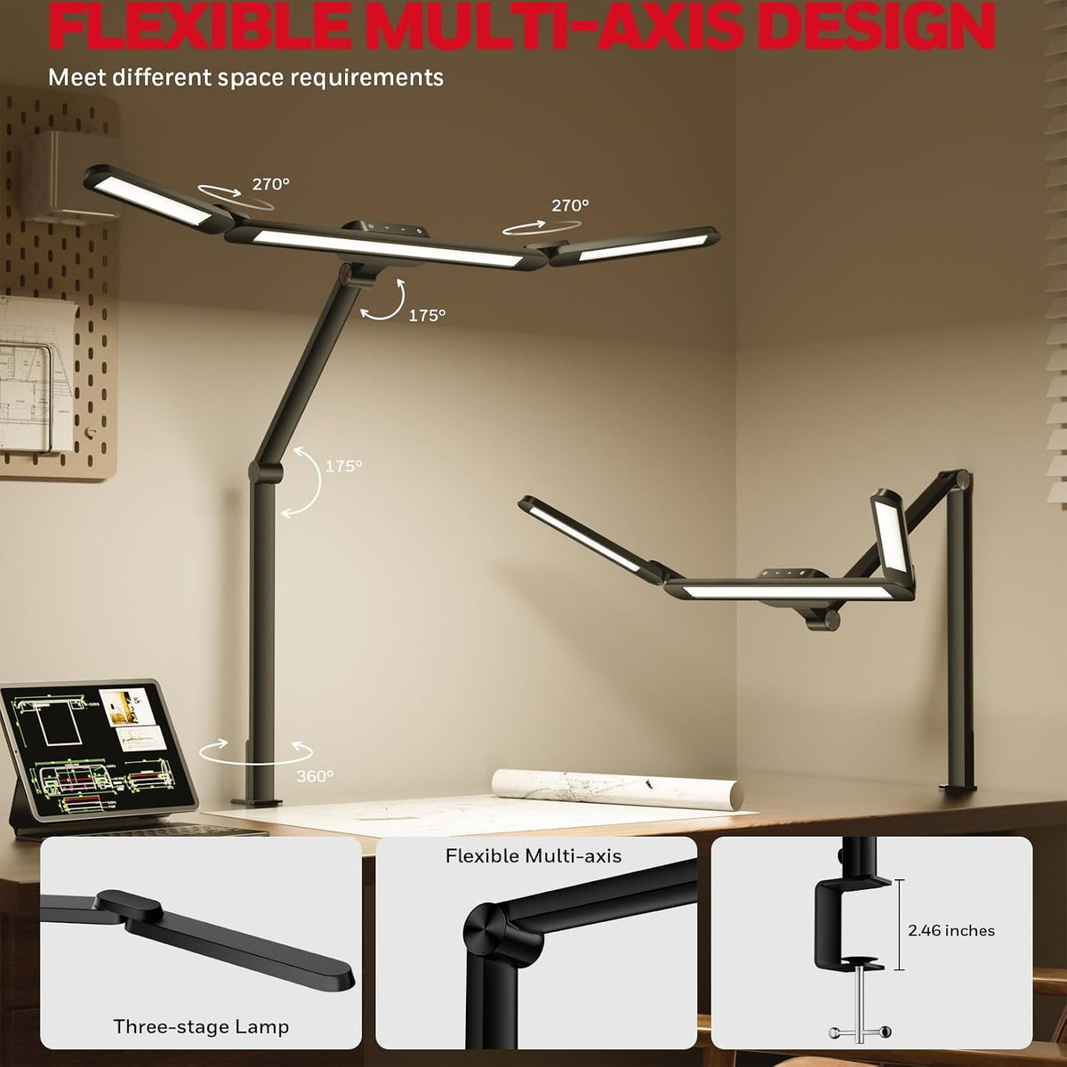 Honeywell HJ3B Sunturalux LED Clamp Desk Lamp for Computer Architect