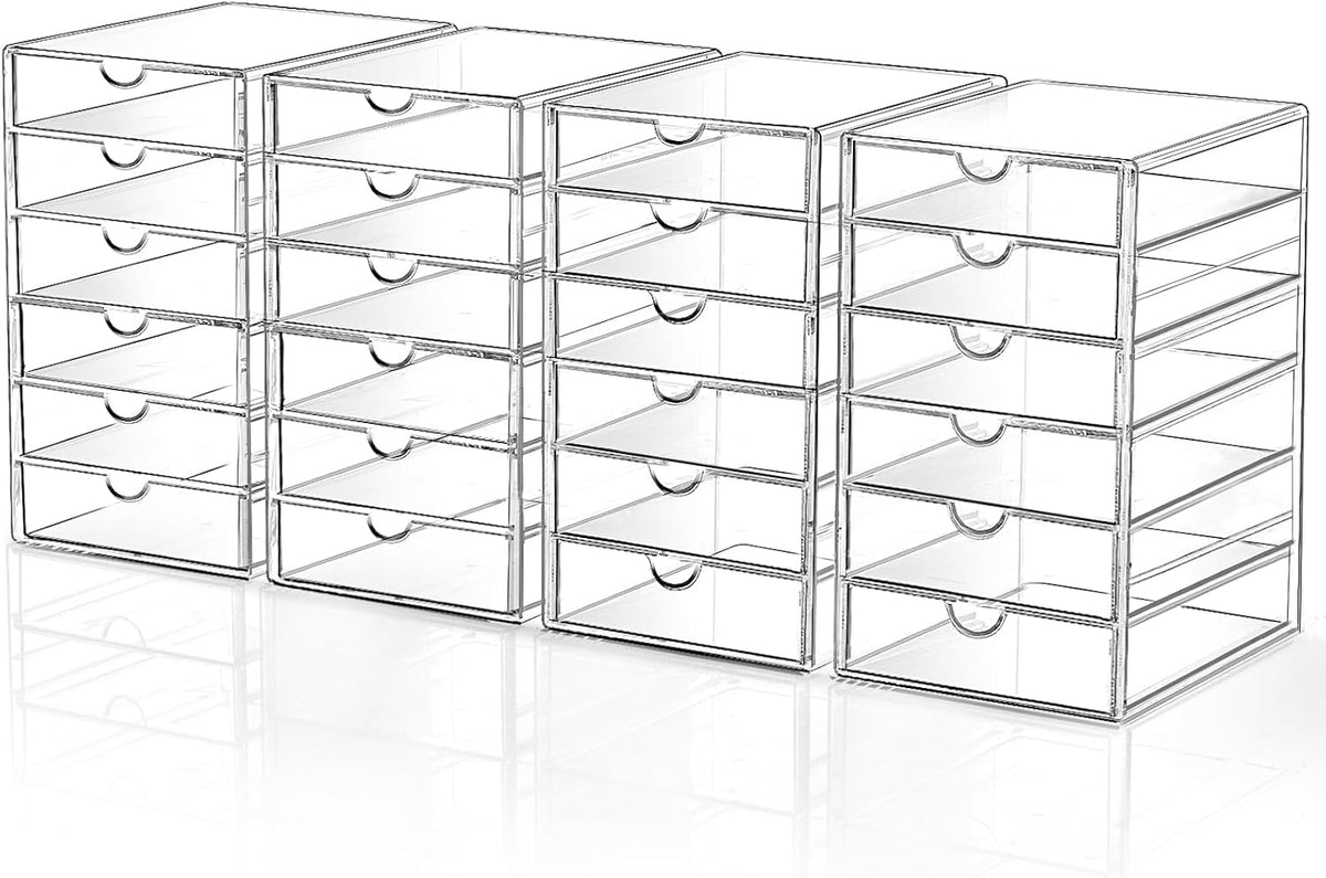 Acrylic Makeup Drawer Storage Organizer with 24 Drawers, 4 Set