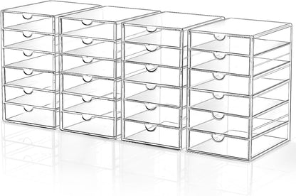 Acrylic Makeup Drawer Storage Organizer with 24 Drawers, 4 Set
