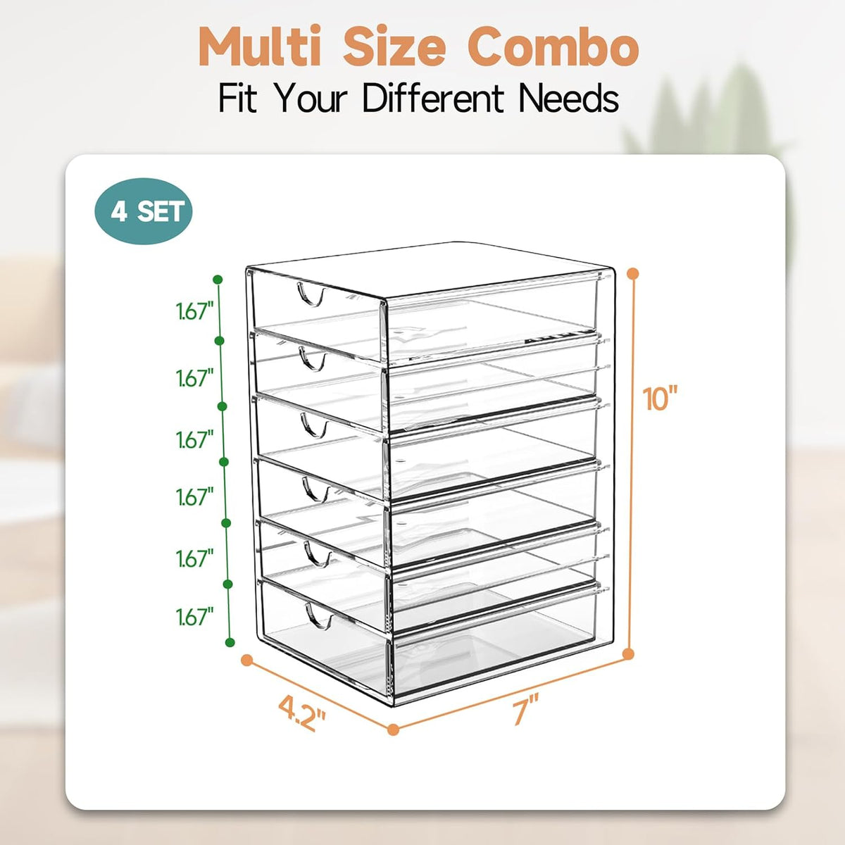 Acrylic Makeup Drawer Storage Organizer with 24 Drawers, 4 Set