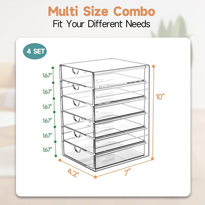 Acrylic Makeup Drawer Storage Organizer with 24 Drawers, 4 Set