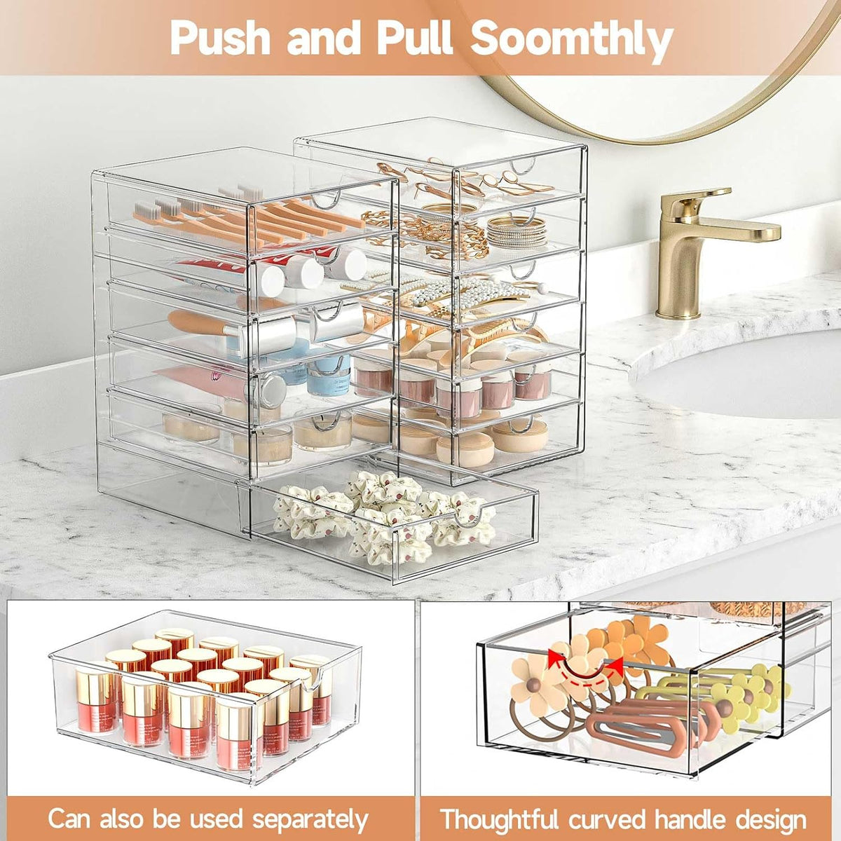 Acrylic Makeup Drawer Storage Organizer with 24 Drawers, 4 Set