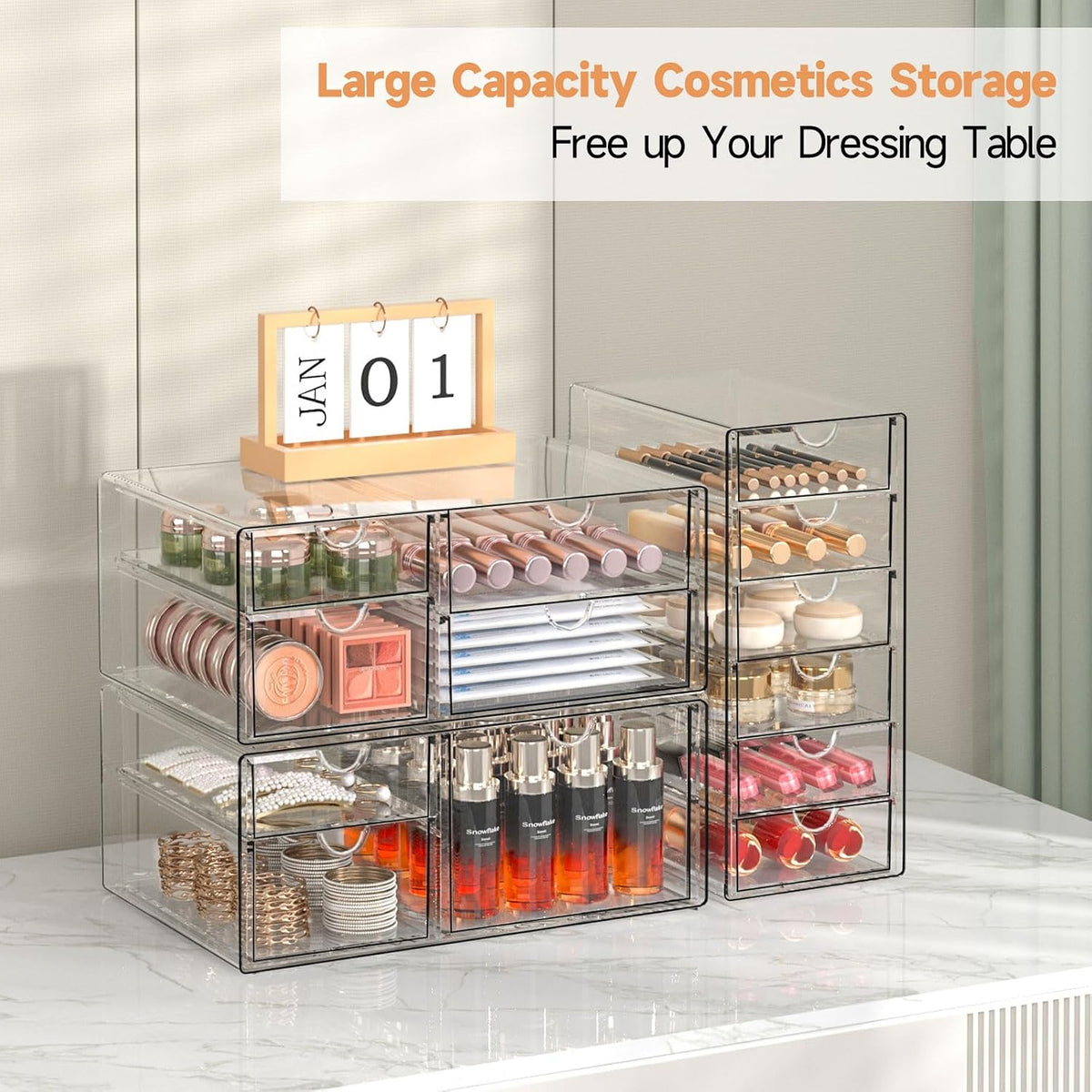 Acrylic Makeup Drawer Storage Organizer with 24 Drawers, 4 Set