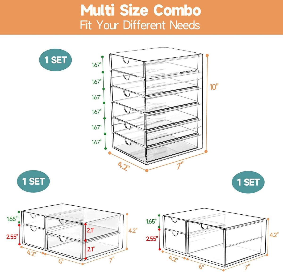 Acrylic Makeup Drawer Storage Organizer with 24 Drawers, 4 Set