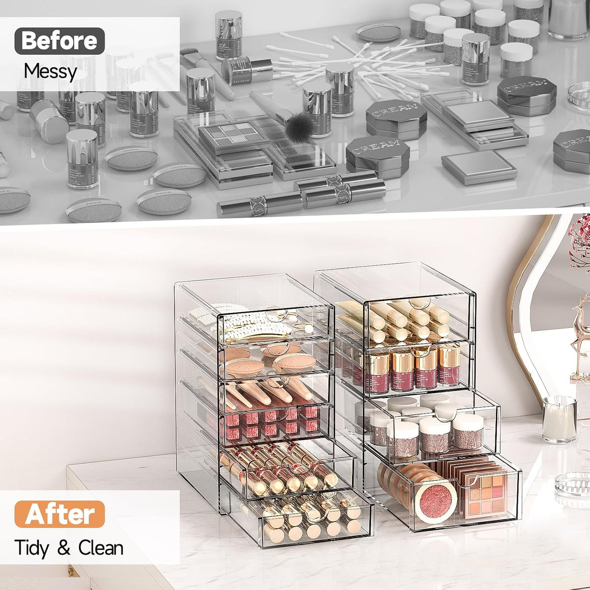 Acrylic Makeup Drawer Storage Organizer with 24 Drawers, 4 Set