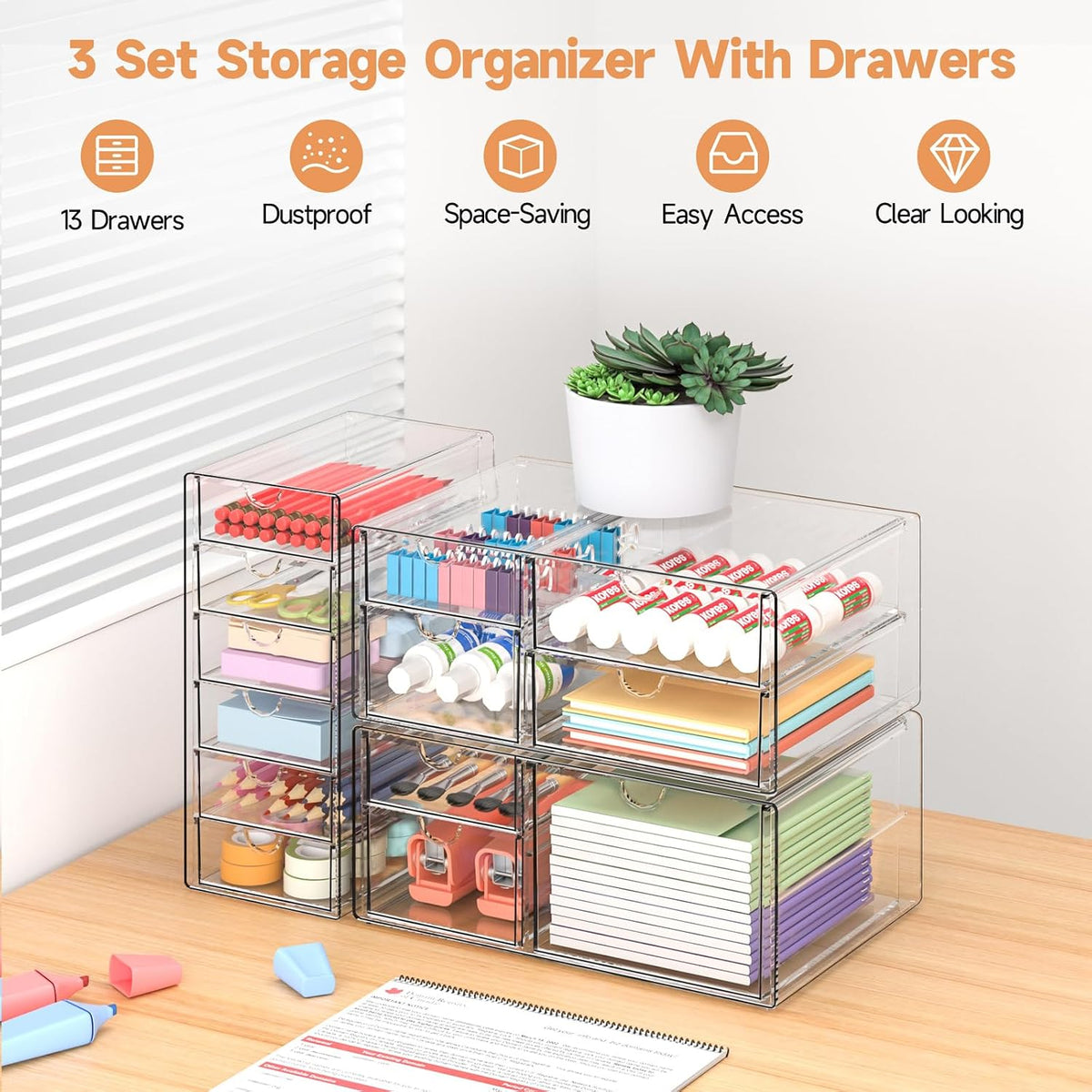Acrylic Makeup Drawer Storage Organizer with 24 Drawers, 4 Set