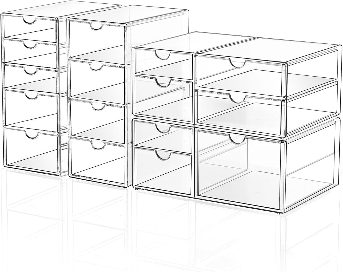 Acrylic Makeup Drawer Storage Organizer with 24 Drawers, 4 Set