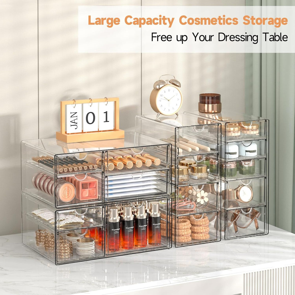 Acrylic Makeup Drawer Storage Organizer with 24 Drawers, 4 Set